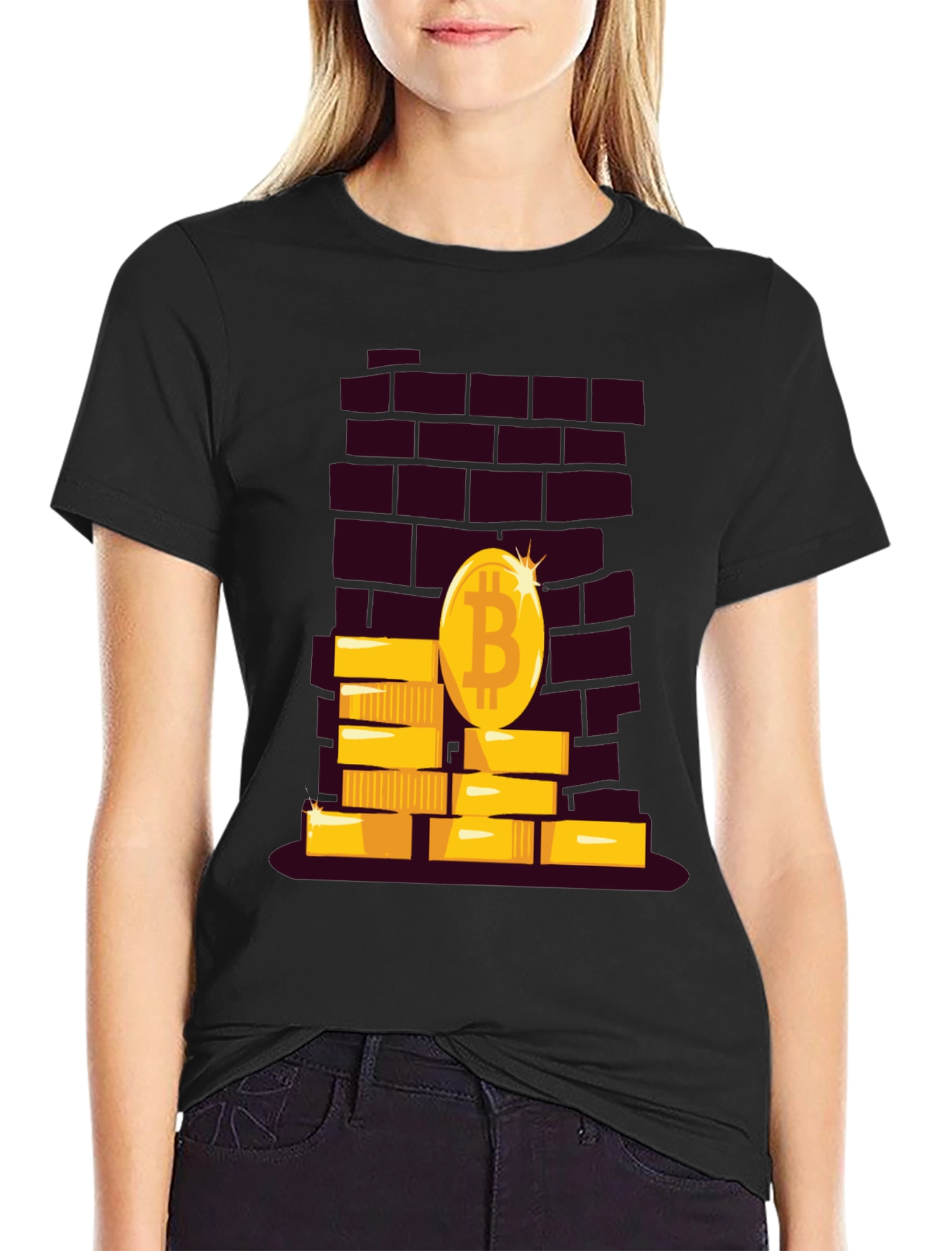 Black Bitcoin Brick Wall Tee - Crypto Currency T-Shirt view 2