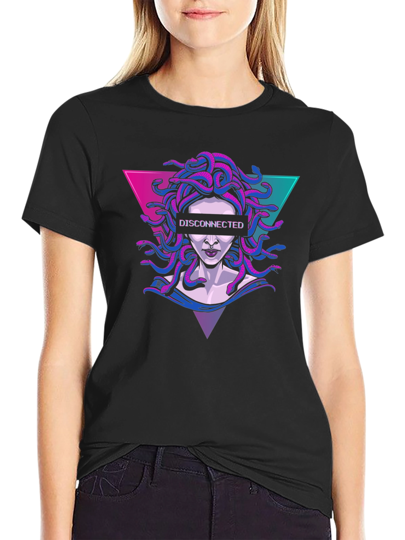 Black Disconnected Medusa Graphic Tee - Unique Design view 2