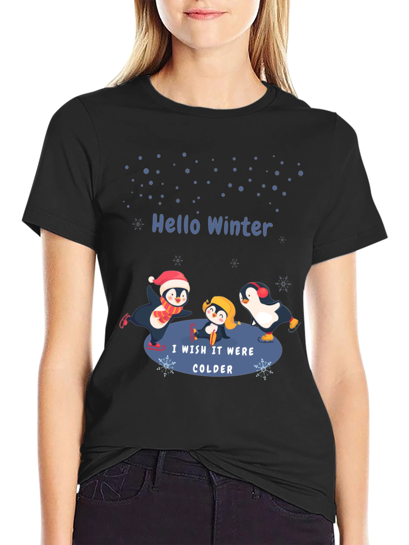 Black Winter Penguin Graphic T-Shirt view 2