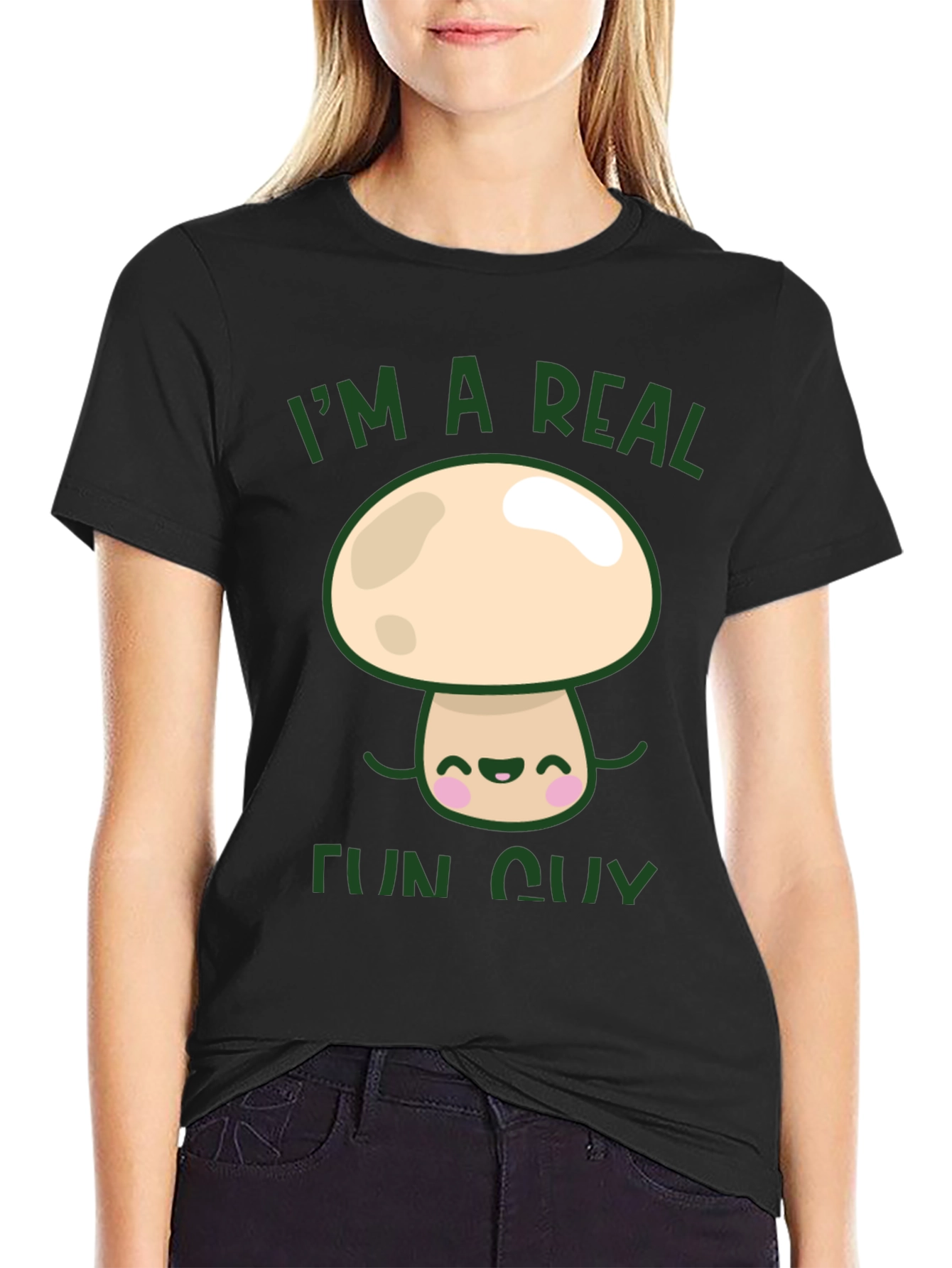 Black I'm a Real Fun Guy T-Shirt - Mushroom Graphic Tee view 2