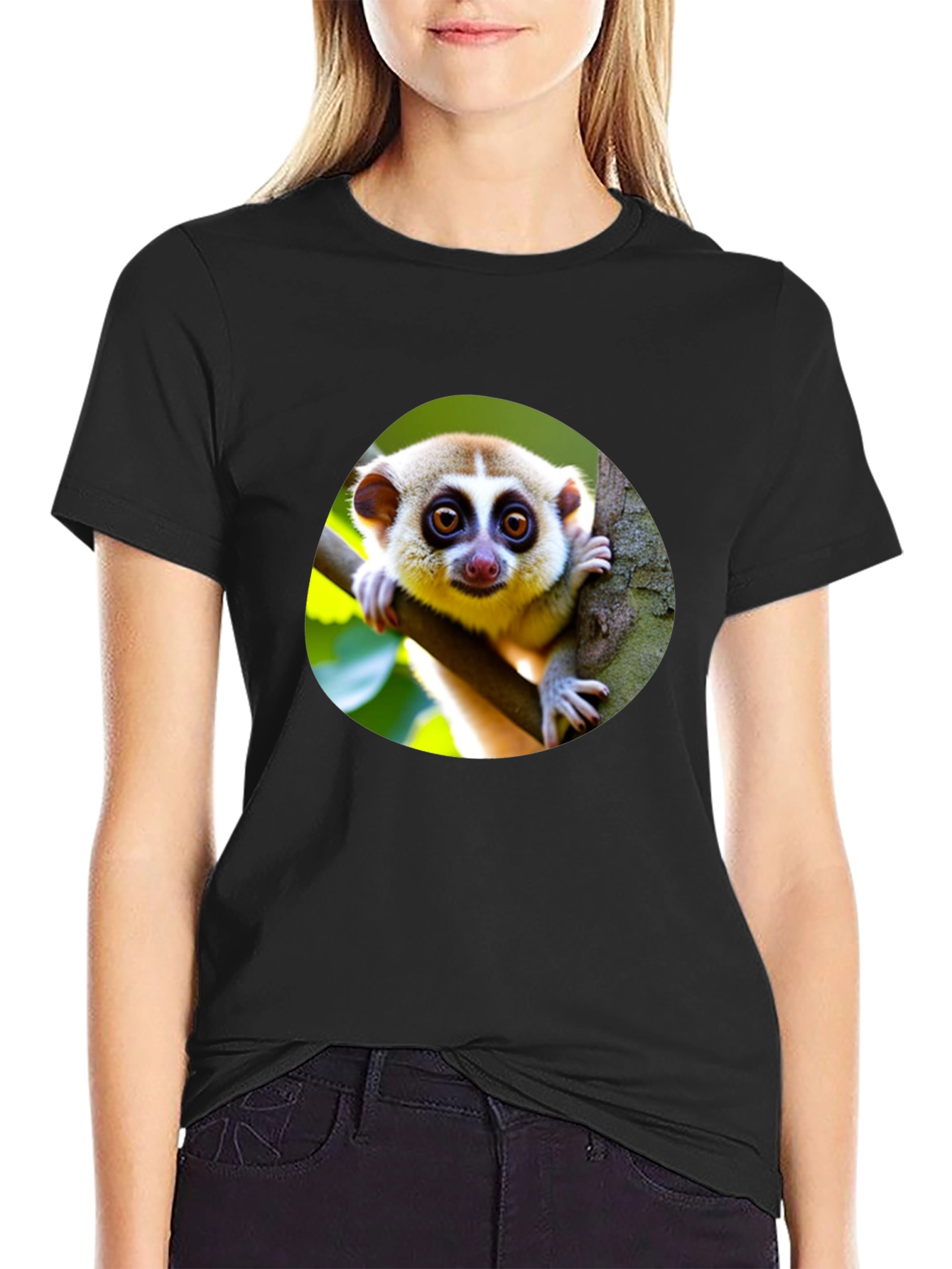 Black Cute Loris T-Shirt - Unique Animal Design view 2