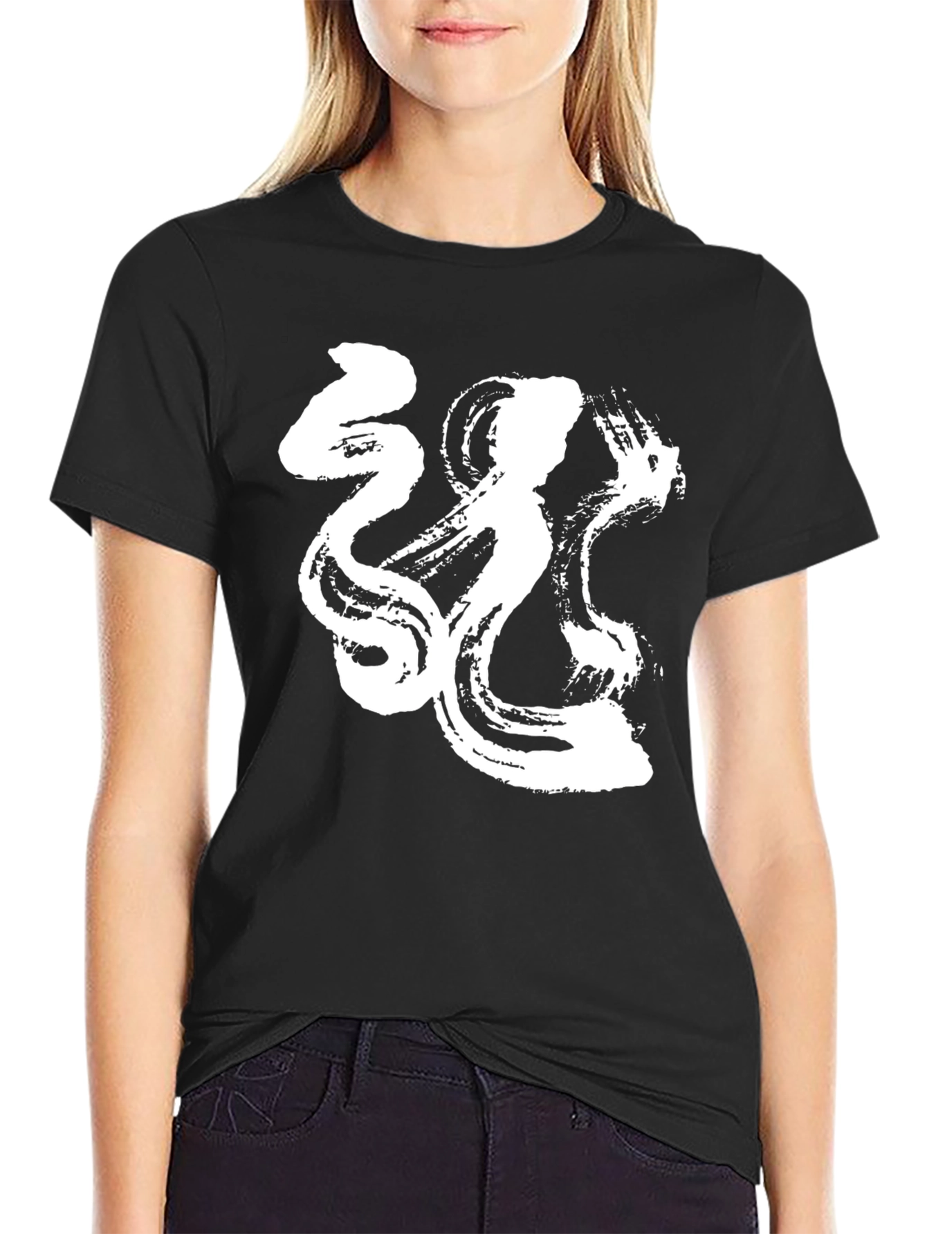 Black Abstract White Graphic Print Black T-Shirt view 2