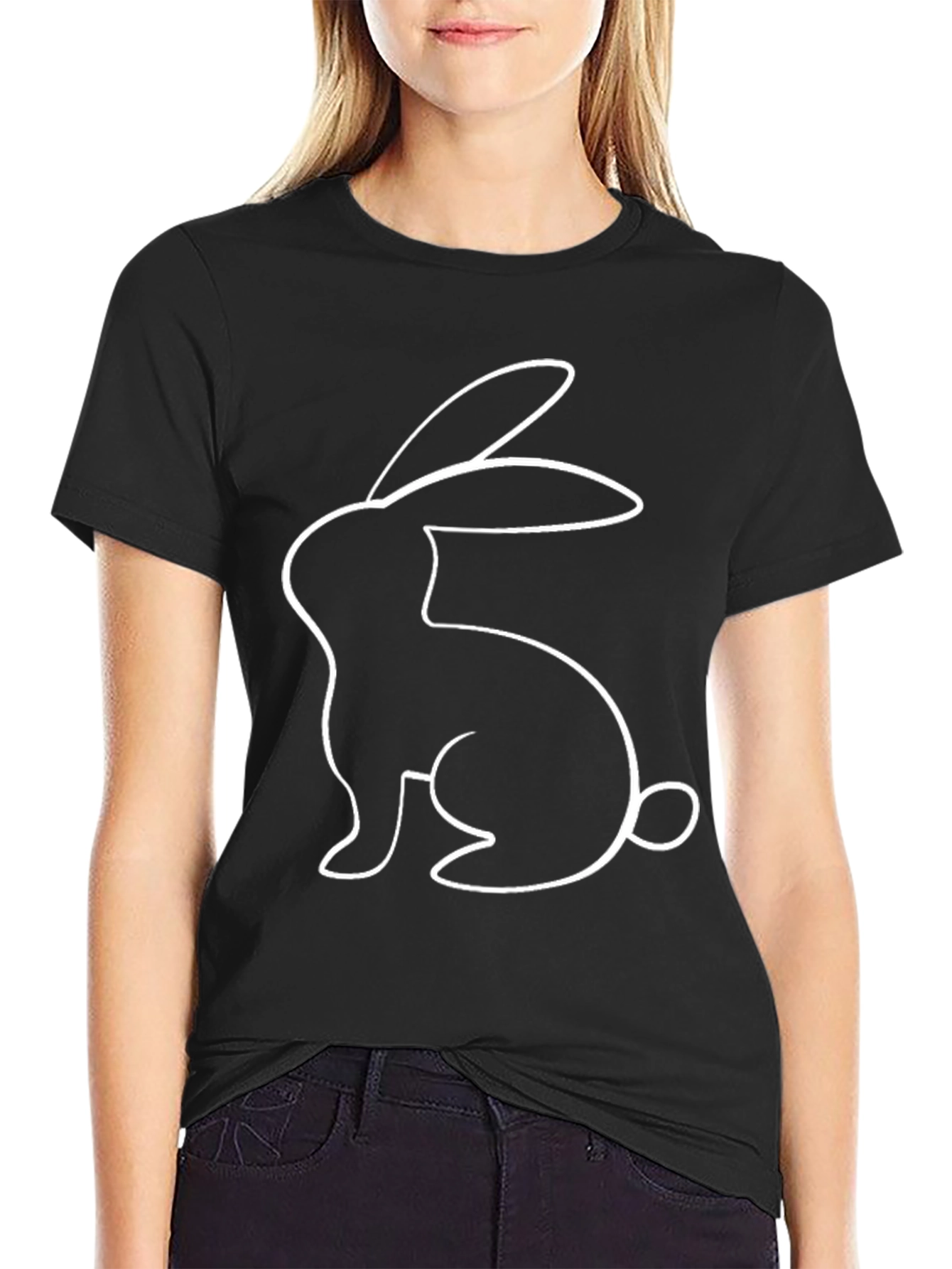 Black Rabbit Graphic Tee - Unisex Black Cotton Casual Top view 2