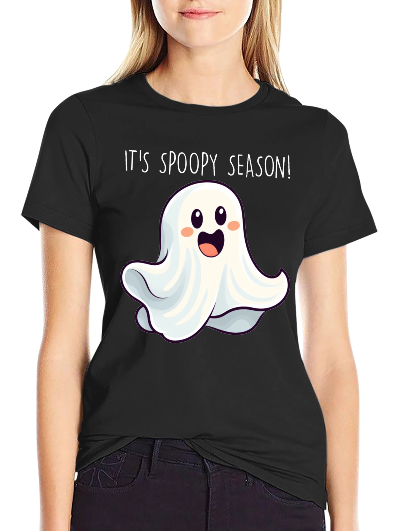 Black Spoopy Season Ghost T-Shirt view 2