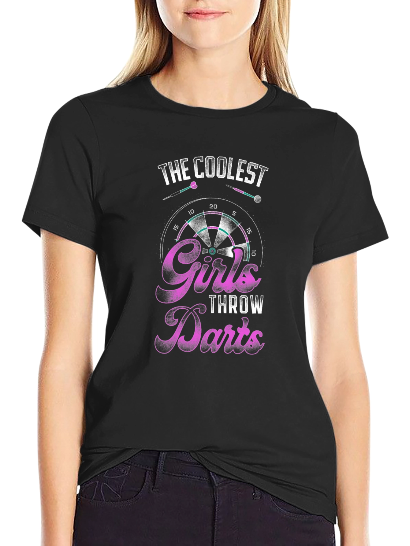Black Coolest Girls Throw Darts Black Graphic Tee view 2