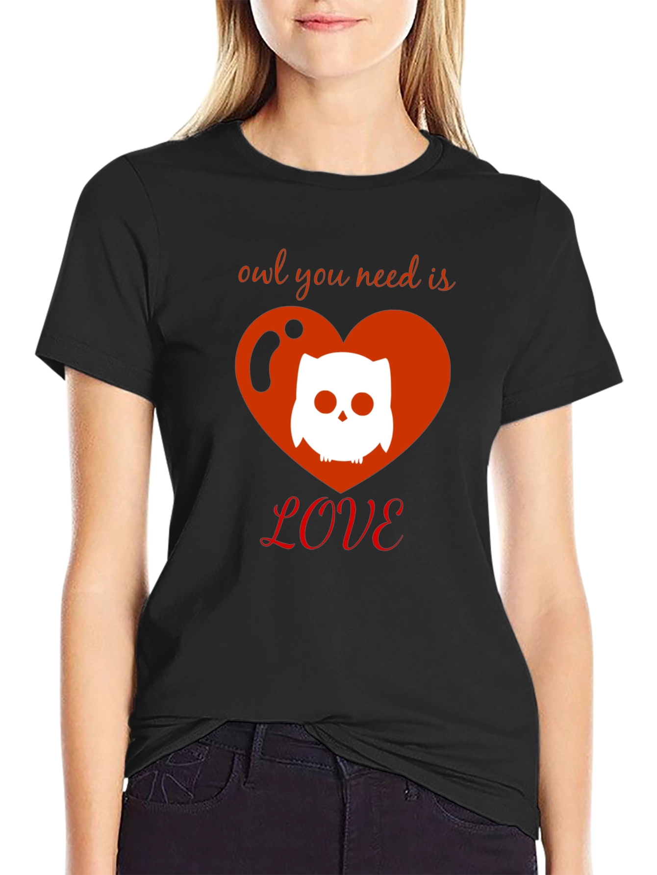 Black Owl You Need Is Love T-Shirt - Cute Graphic Tee view 2