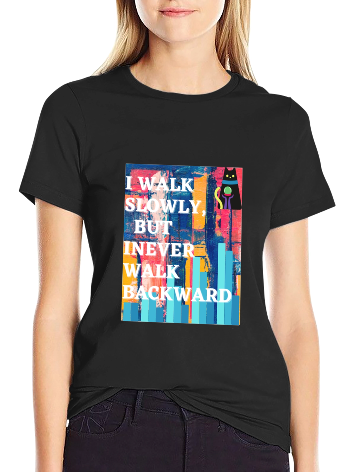 Black Abstract Cat Motivational T-Shirt view 2