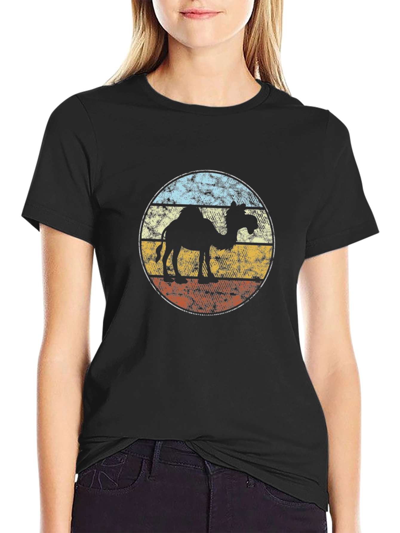 Black Retro Camel T-Shirt - Vintage Style Desert Graphic Tee view 2