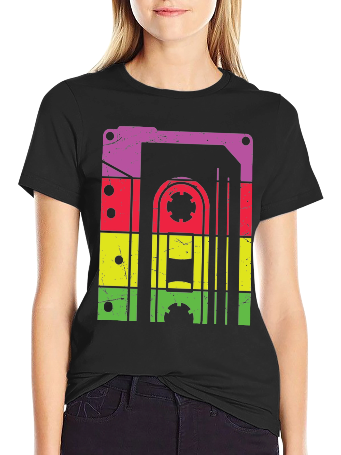 Black Retro Cassette Tape T-Shirt - Vintage Music Lover Tee view 2
