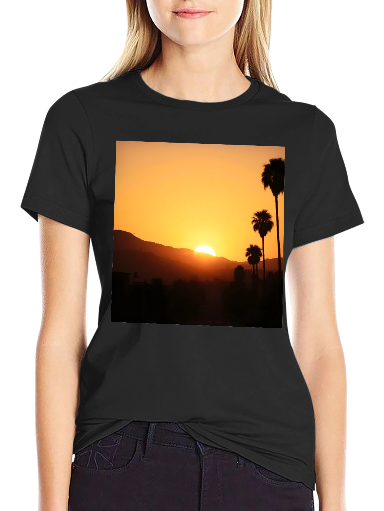 Black Sunset Palm Tree Graphic T-Shirt - Stylish Black Tee view 2