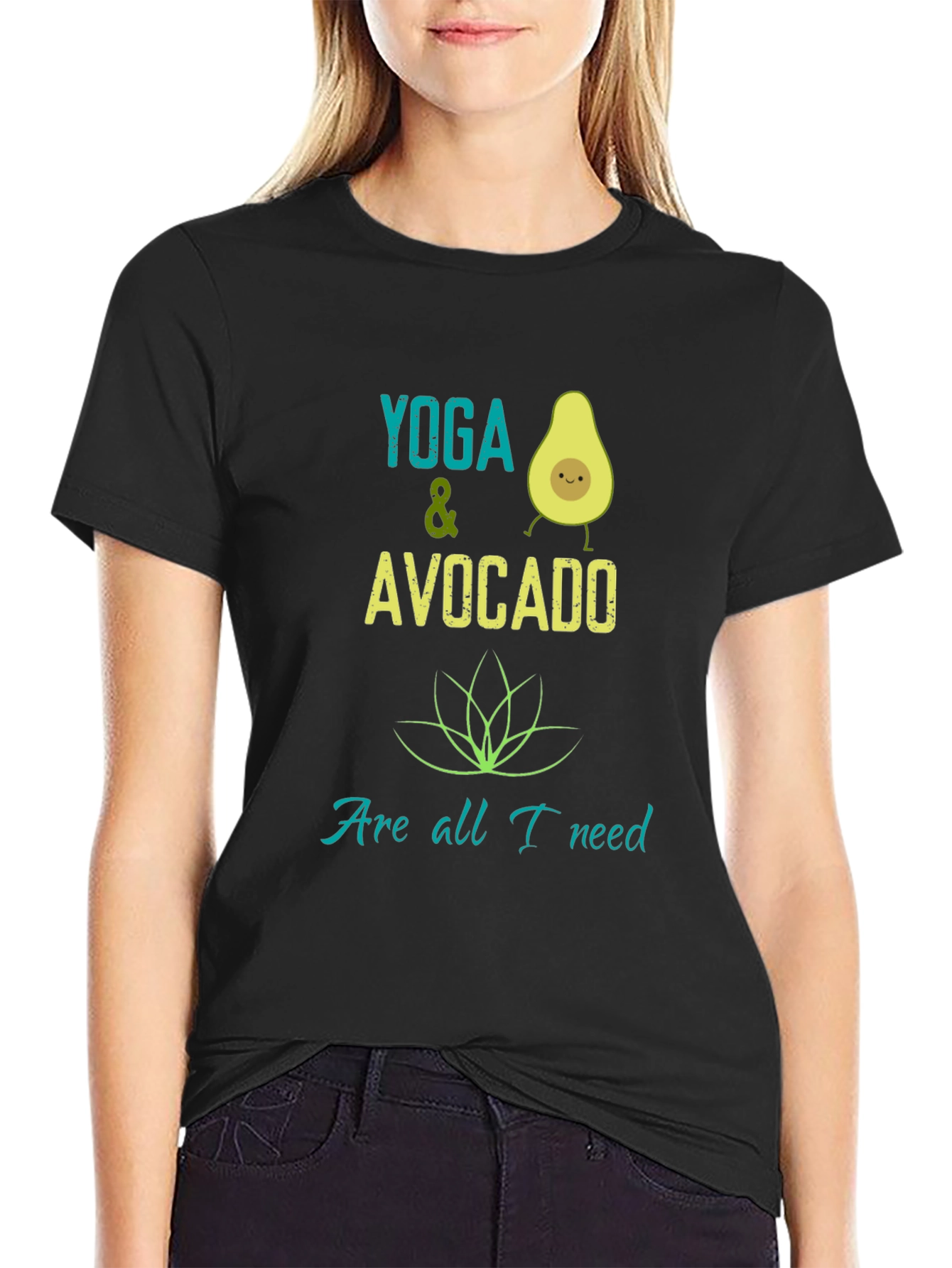 Black Yoga & Avocado T-Shirt - Trendy Graphic Tee view 2