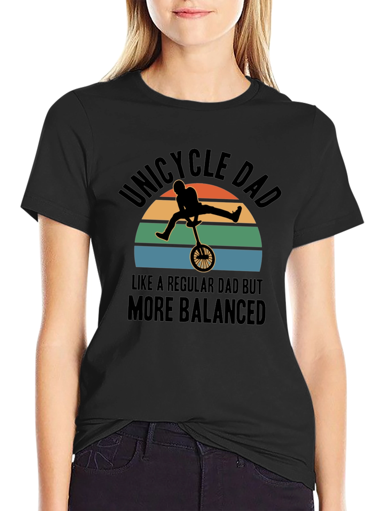 Black Unicycle Dad T-Shirt - Balanced Father's Day Gift view 2