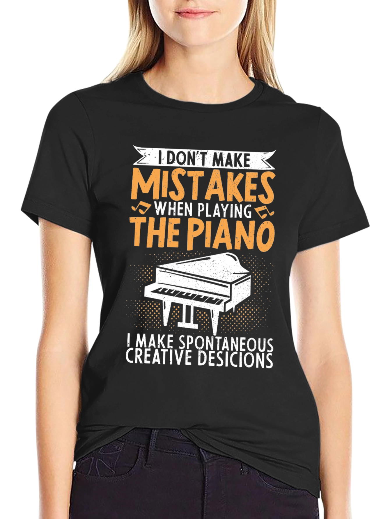 Black Funny Piano Player T-Shirt - I Don't Make Mistakes view 2