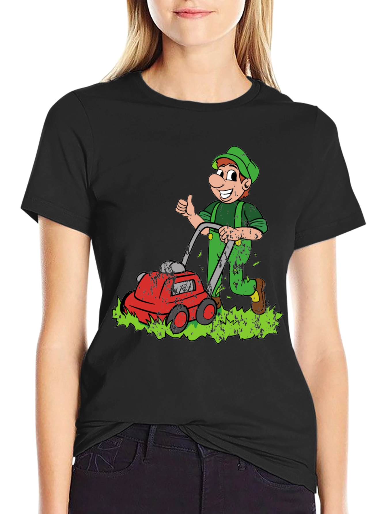Black Lawn Mower Man Cartoon Graphic T-Shirt view 2