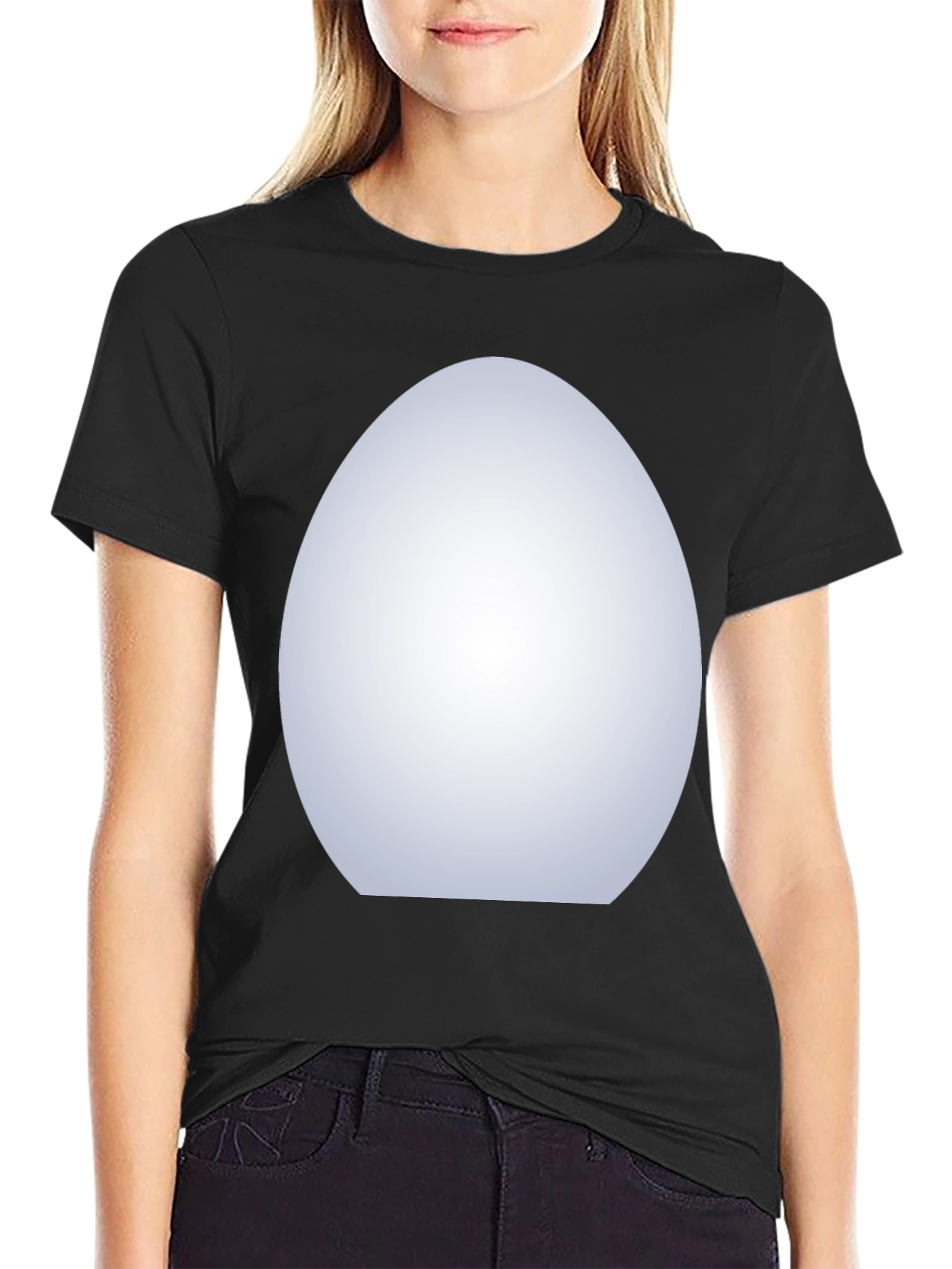Black Men's Black Crew Neck T-Shirt with White Oval Design view 2