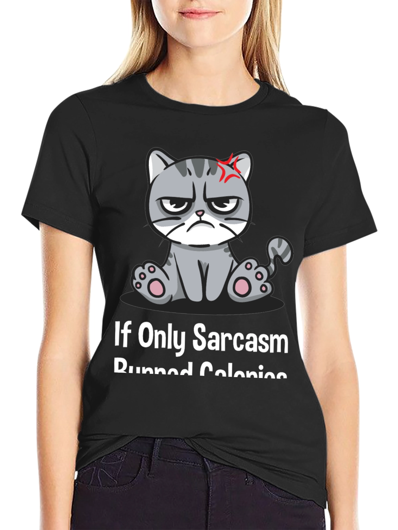 Black Sarcastic Cat T-Shirt - Grumpy Kitty Humor Tee view 2