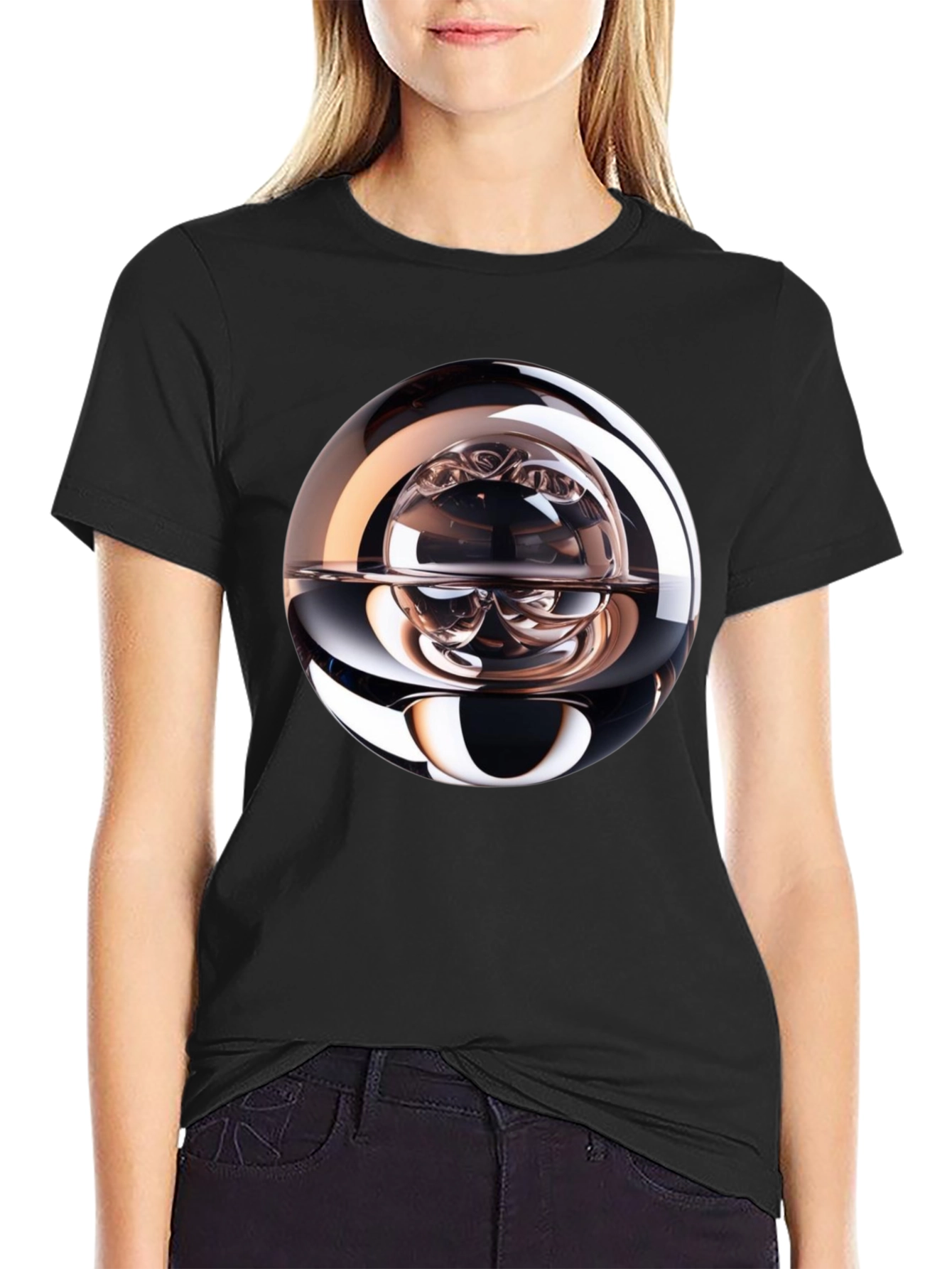 Black Abstract Sphere Graphic Tee - Modern Black T-Shirt view 2