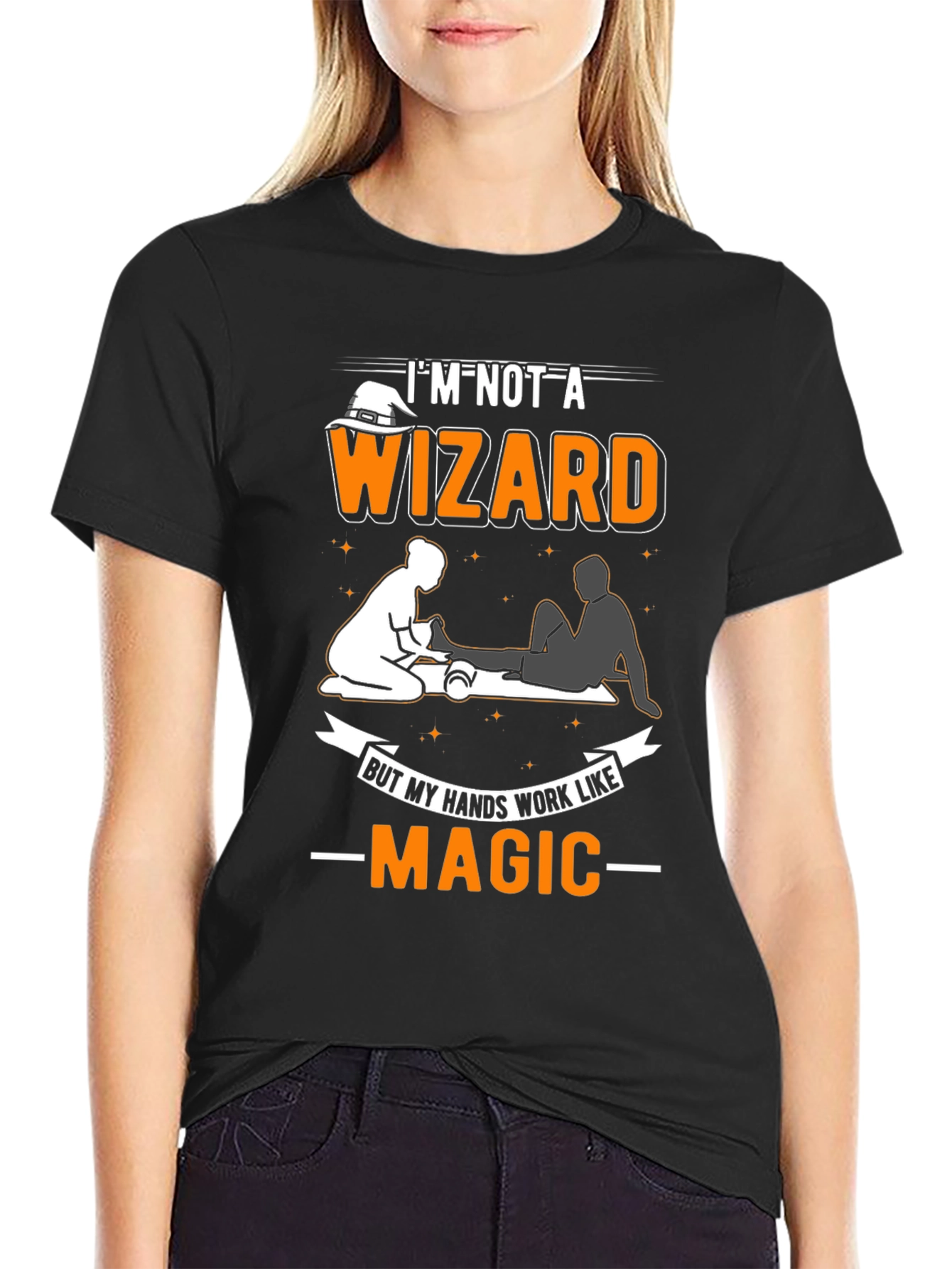 Black I'm Not A Wizard Massage Therapist T-Shirt view 2