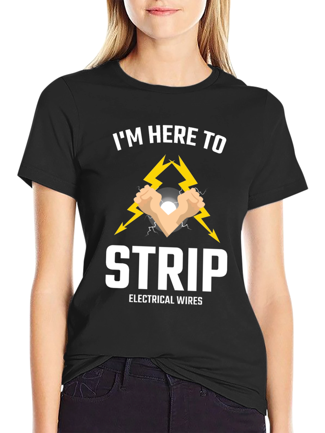 Black I'm Here to Strip Electrical Wires T-Shirt view 2