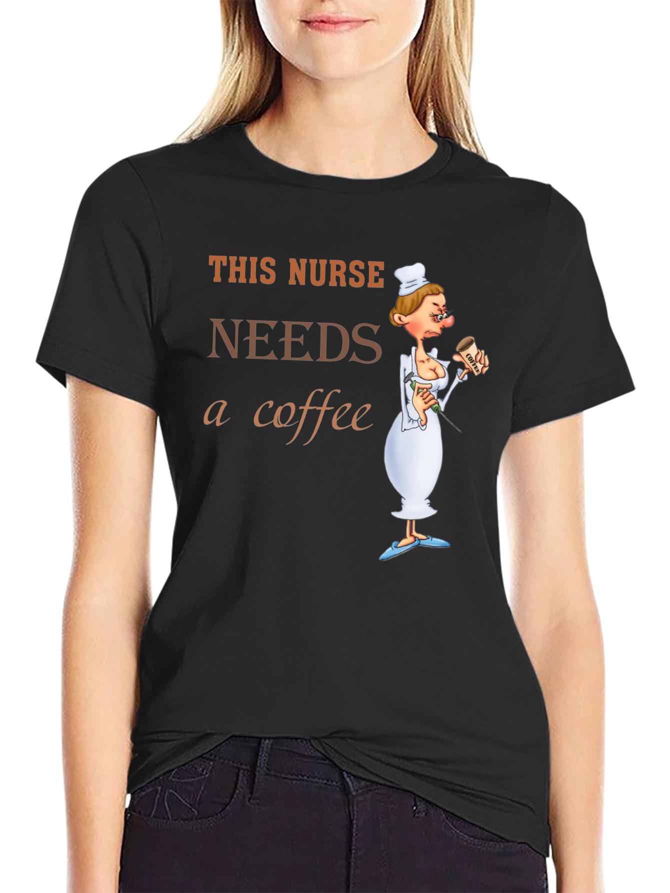 Black This Nurse Needs Coffee T-Shirt Funny Gift view 2