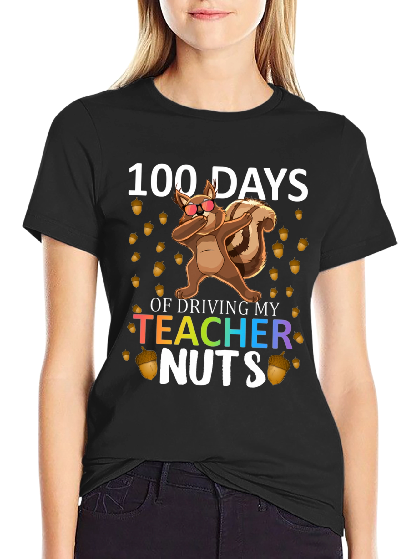 Black 100 Days of School Teacher Nuts T-Shirt view 2