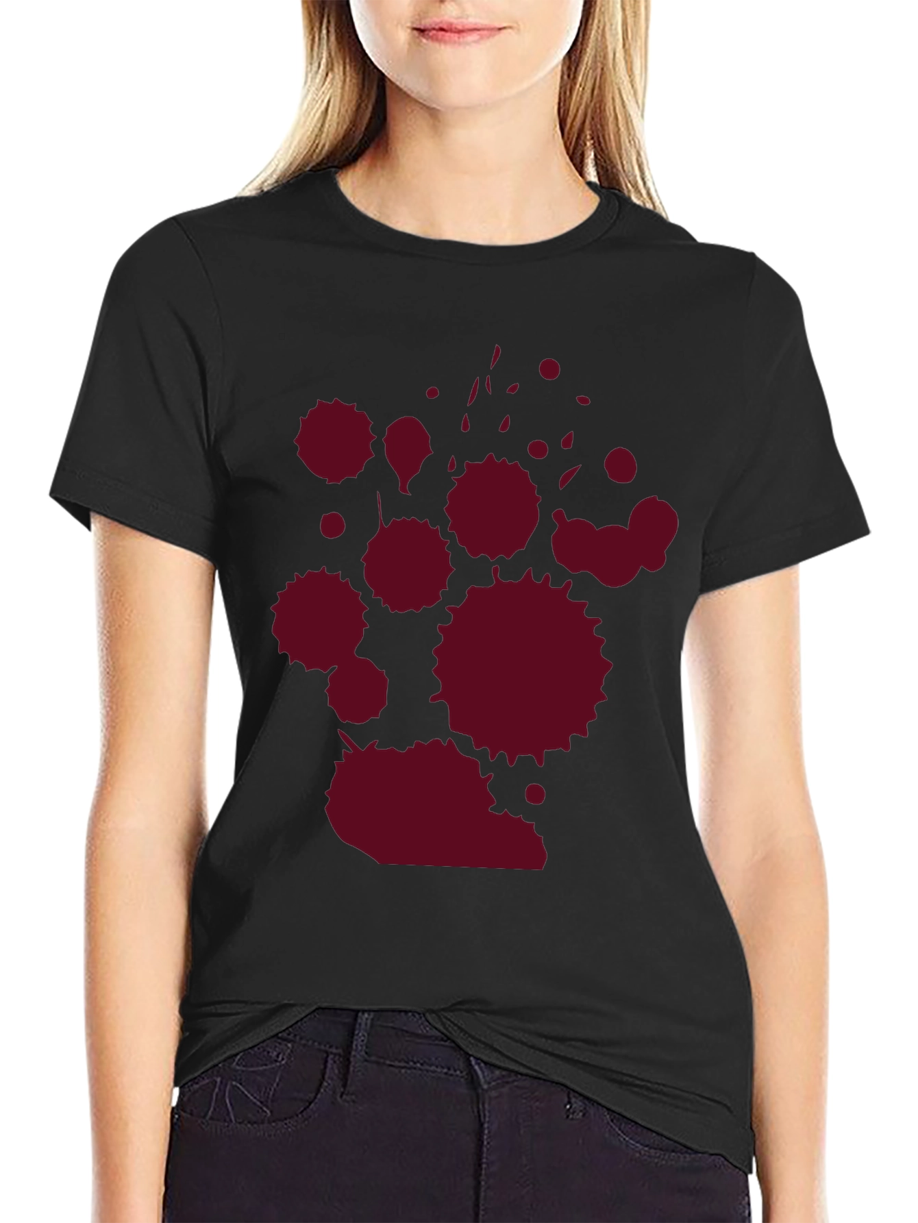 Black Dark Tee with Crimson Splatter Graphic view 2