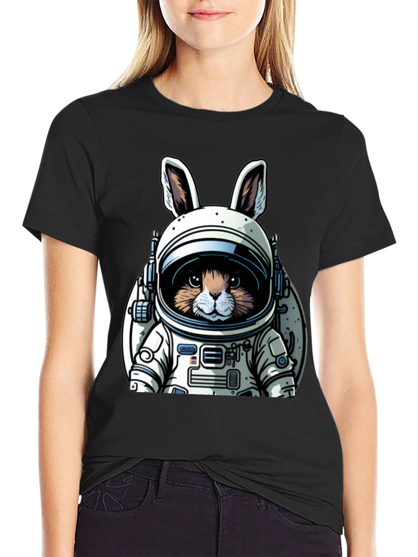 Black Astronaut Bunny Black T-Shirt view 2