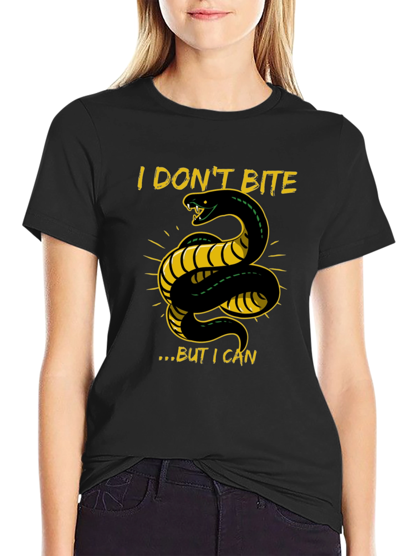 Black I Don't Bite T-Shirt - Snake Graphic Tee view 2