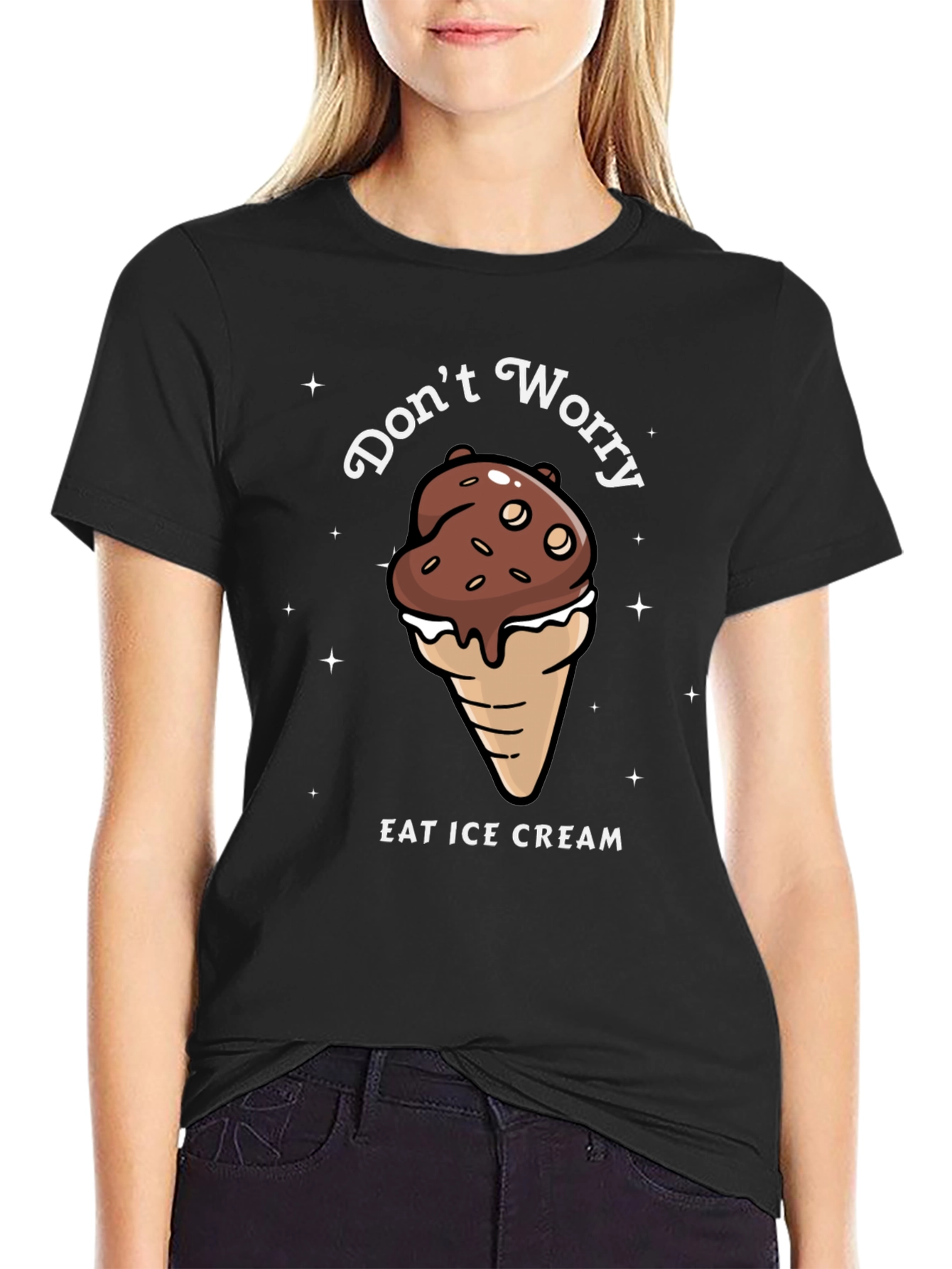 Black Don't Worry Eat Ice Cream Graphic Tee view 2