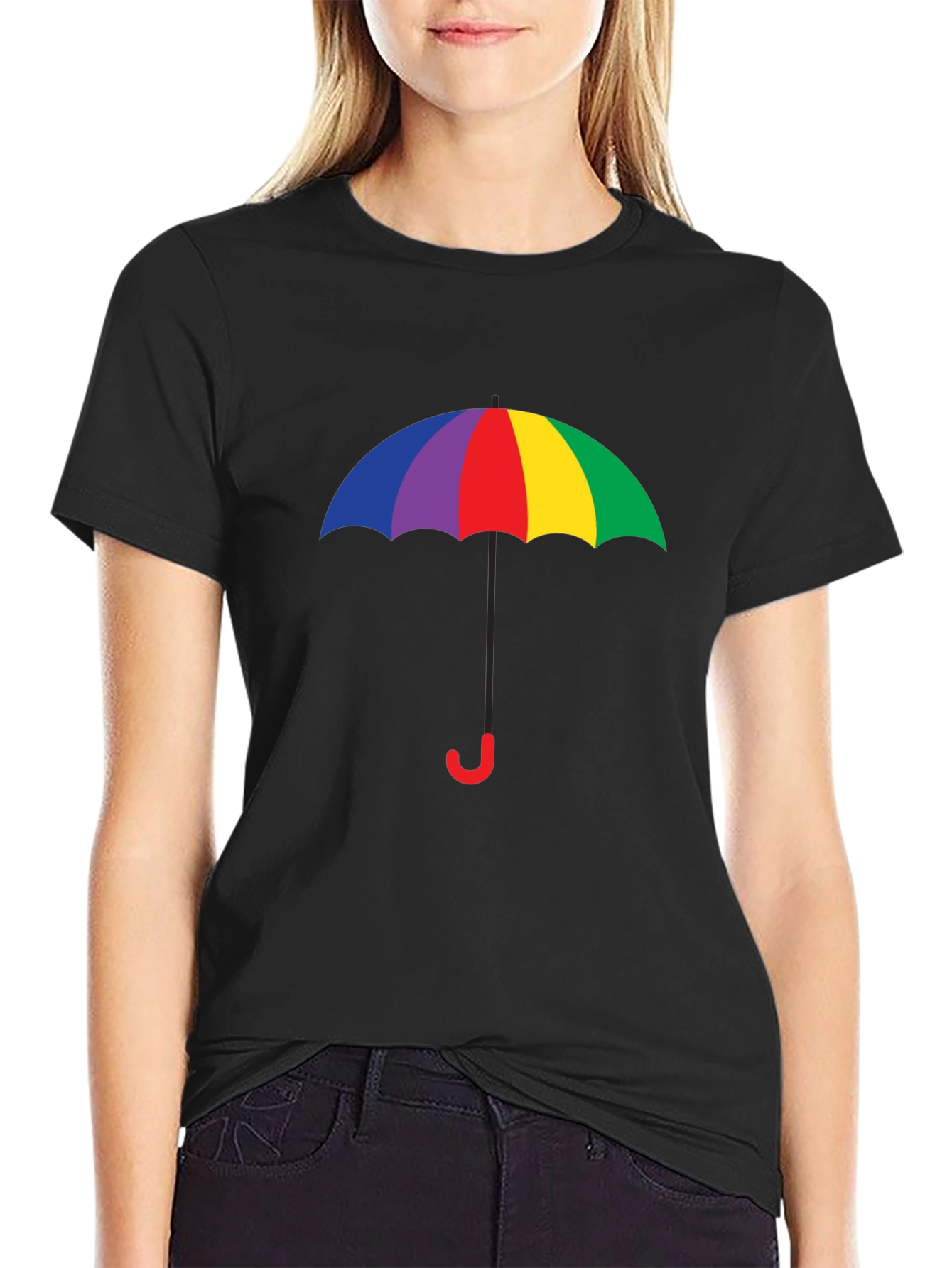 Black Rainbow Umbrella Graphic Tee - Black Cotton Blend view 2
