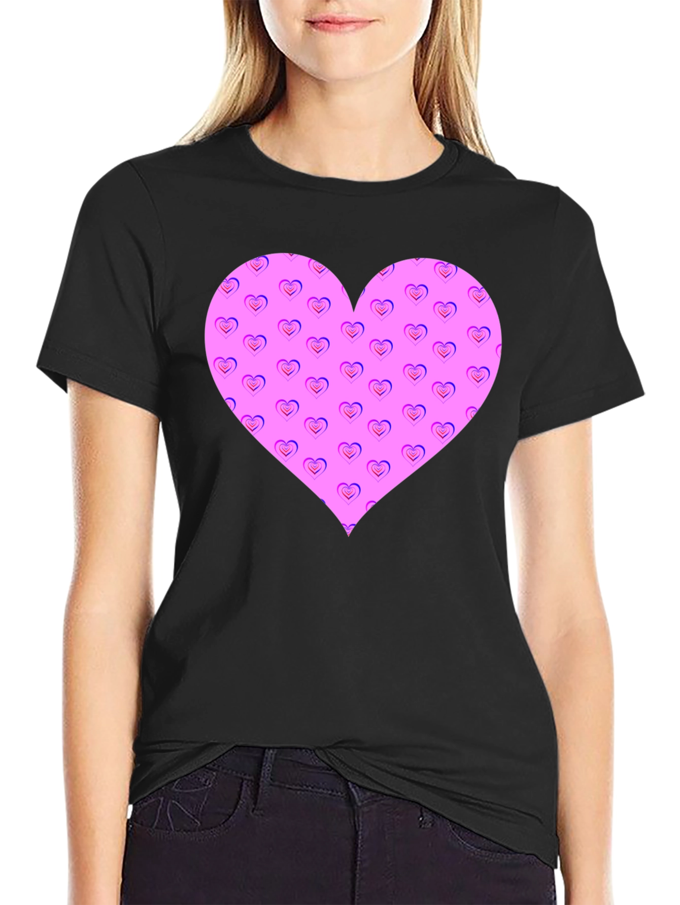 Black Heart Pattern Black T-Shirt view 2