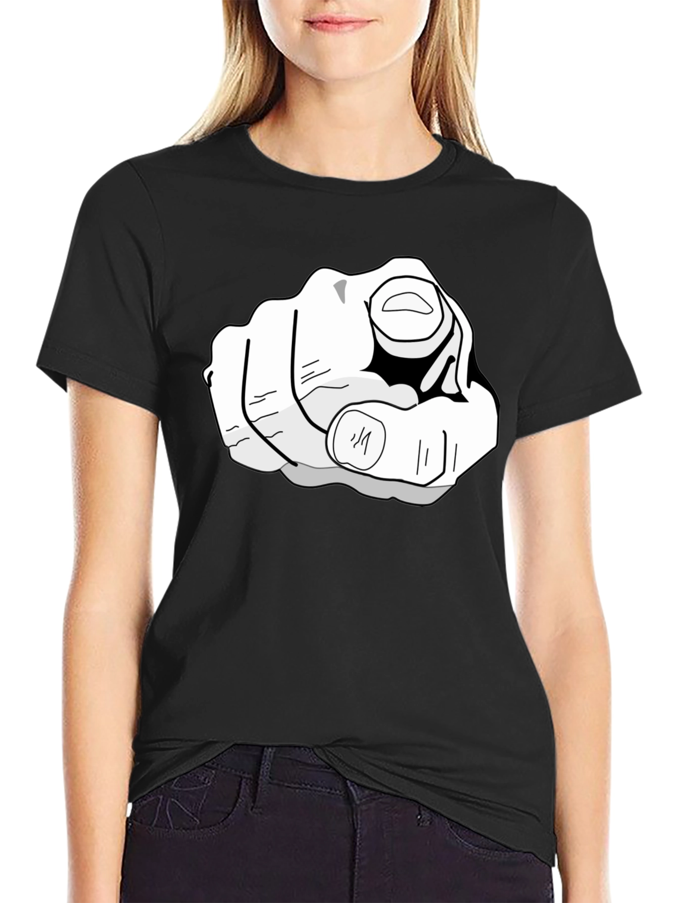 Black Pointing Finger Graphic T-Shirt - Bold Black view 2