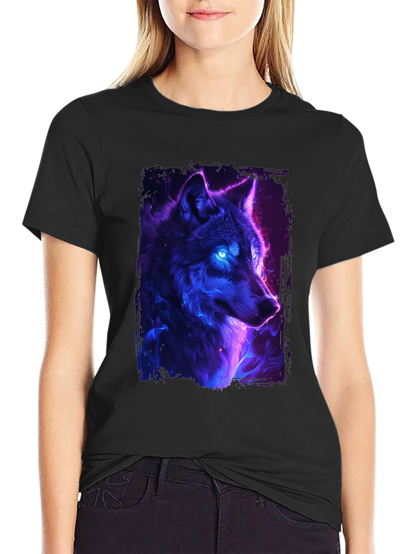 Black Neon Wolf Graphic Tee - Black T-Shirt view 2