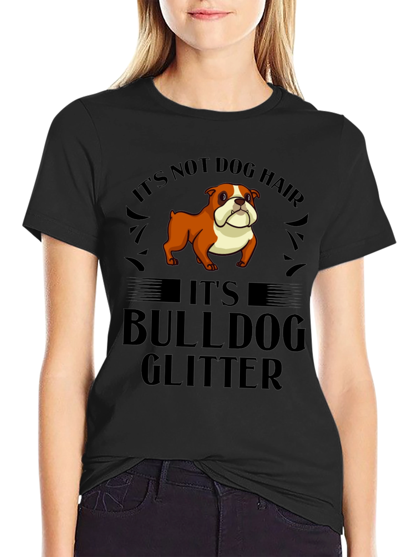 Black Bulldog Glitter T-Shirt - Funny Dog Lover Tee view 2