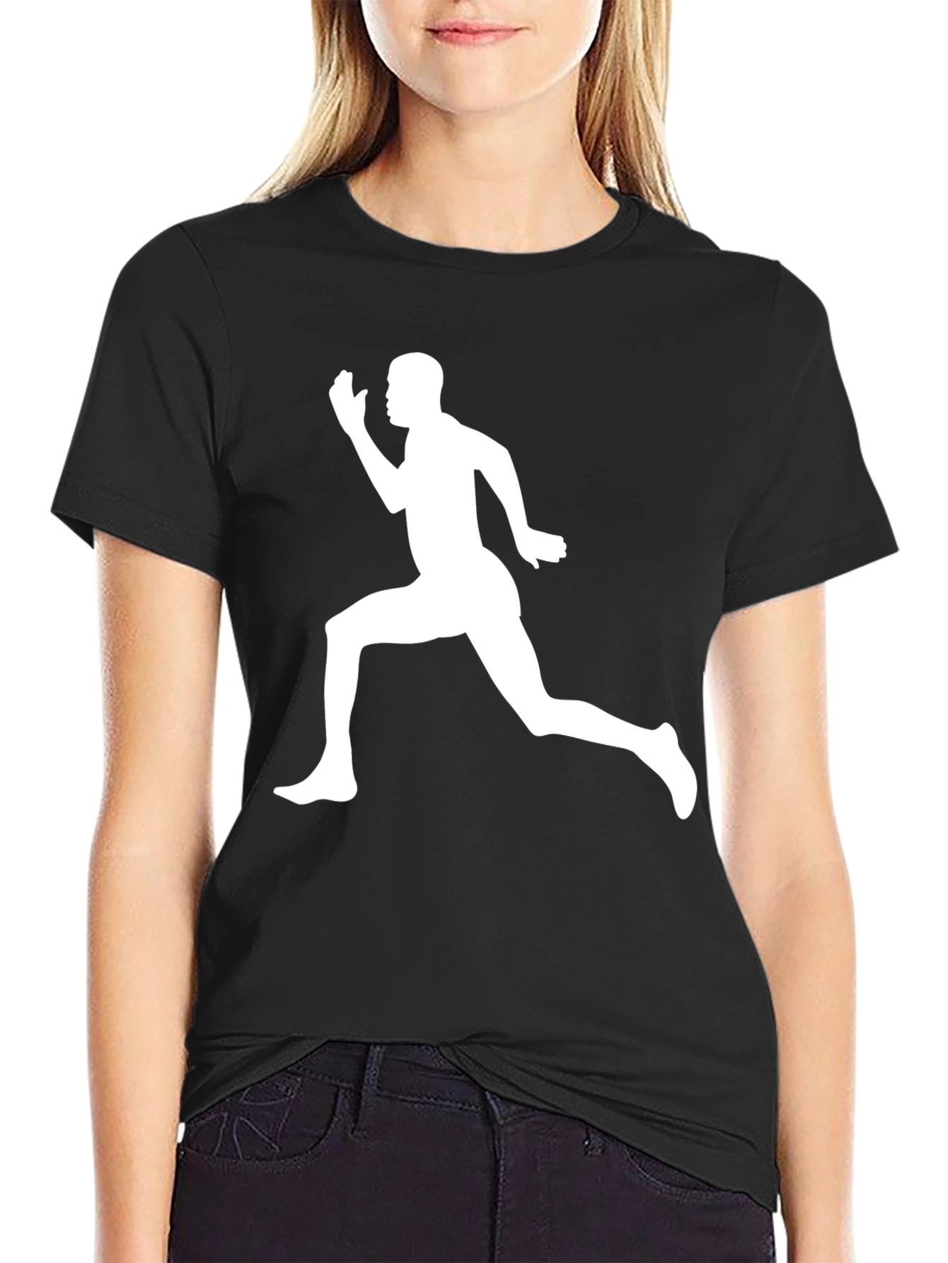 Black Men's Black T-Shirt with Running Man Graphic view 2