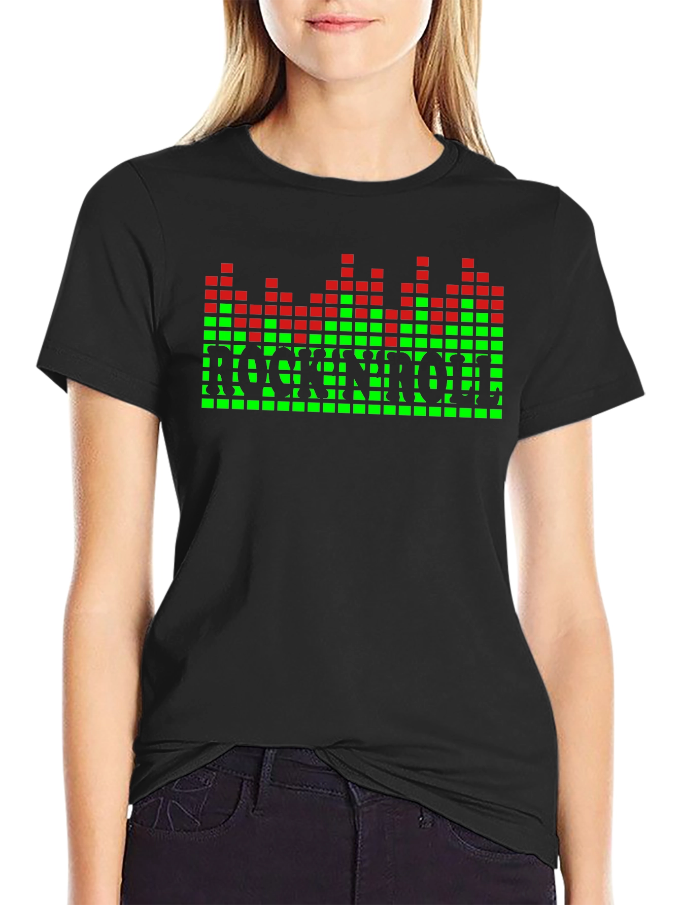 Black Rock N Roll Pixel Graphic T-Shirt view 2