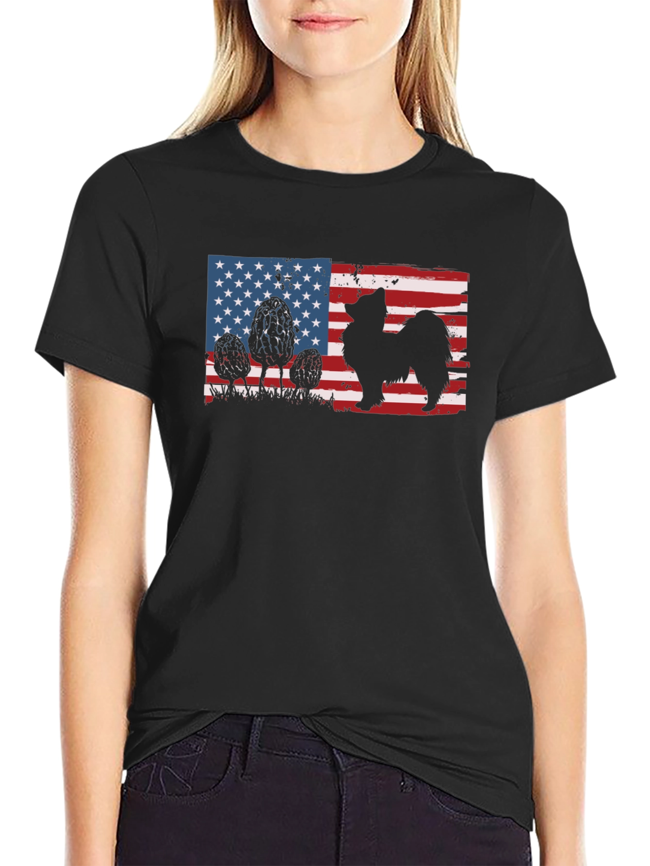Black American Flag Dog Silhouette T-Shirt view 2