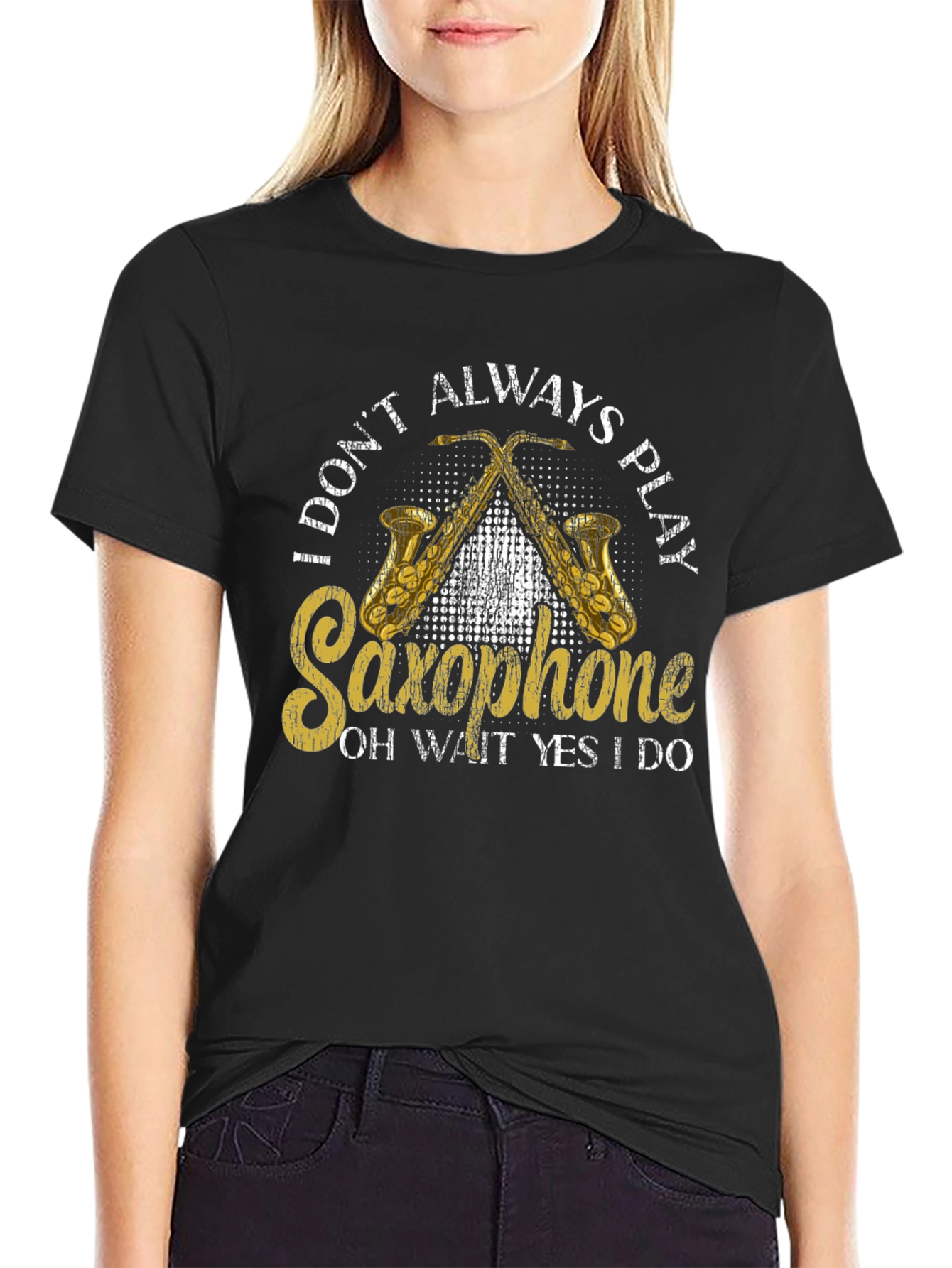Black I Don't Always Play Saxophone T-Shirt view 2