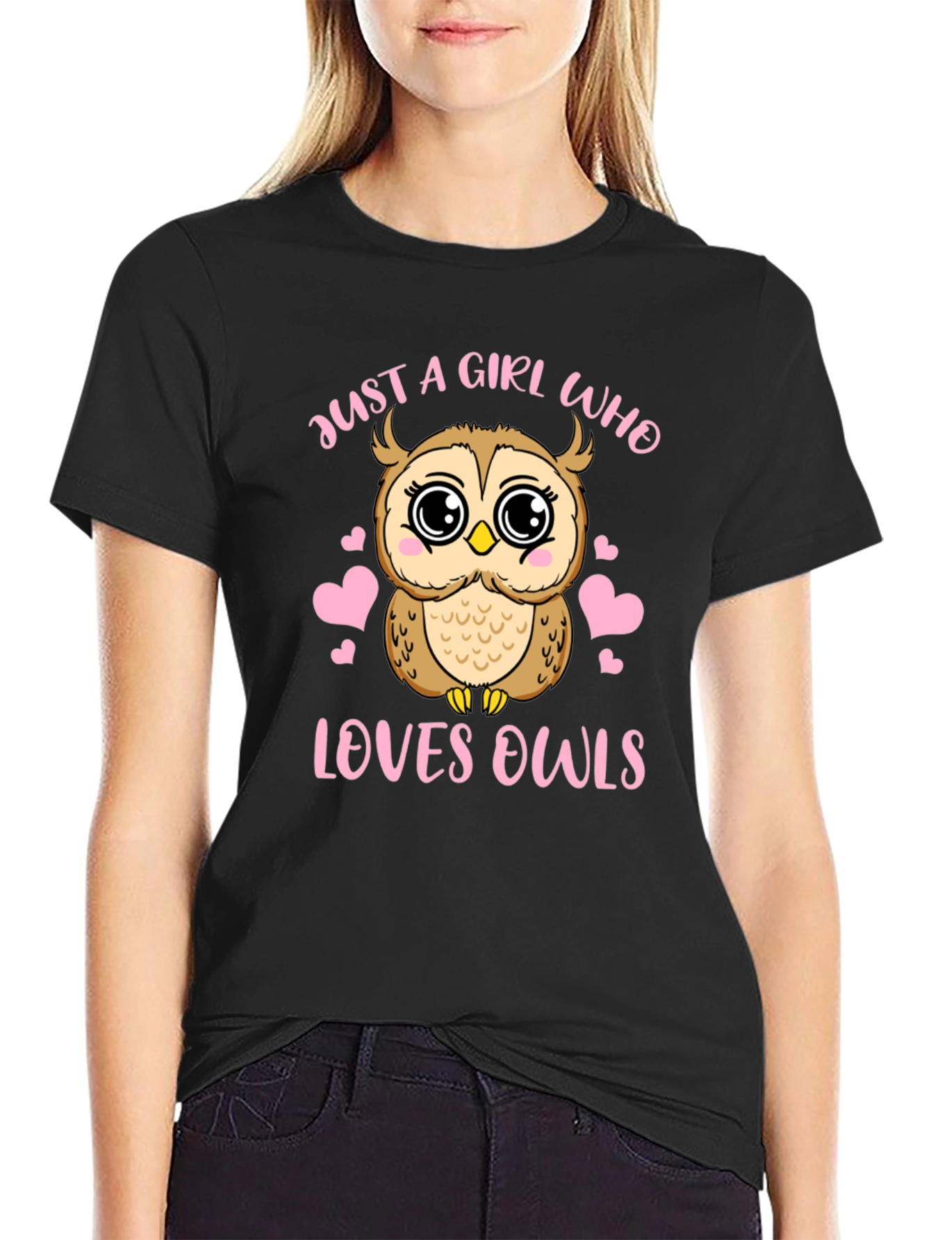 Black Girl's Owl Lover T-Shirt - Cute Owl Design view 2