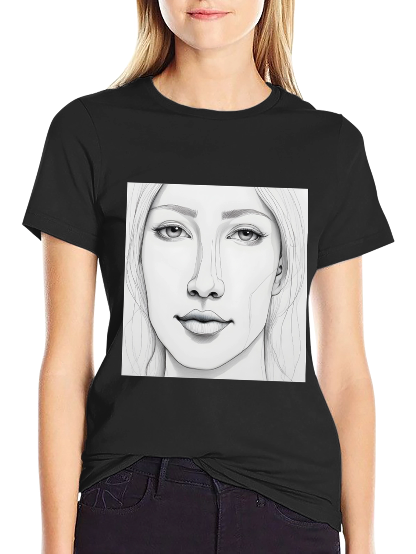Black Sketch Portrait Black T-Shirt view 2