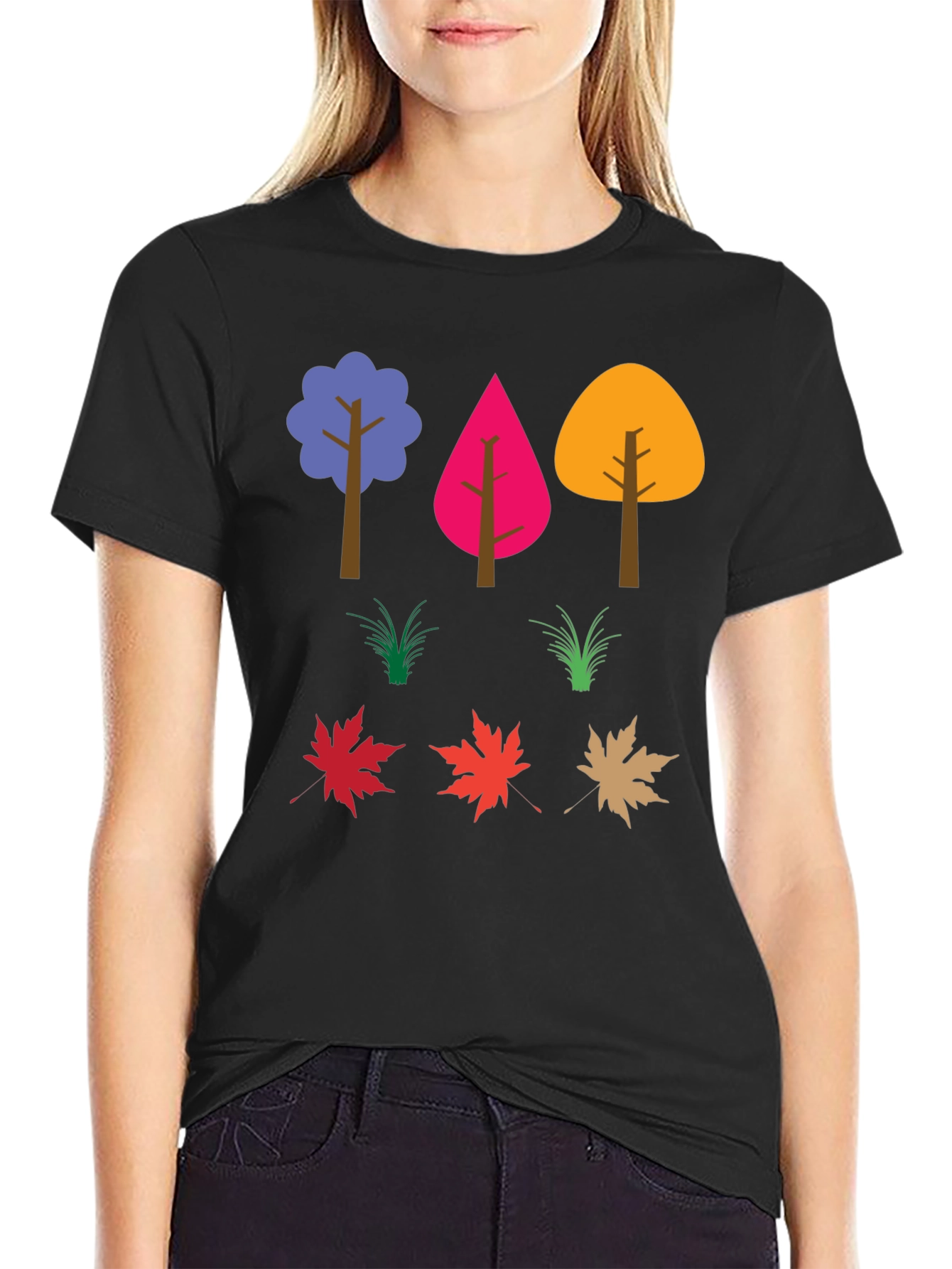 Black Colorful Nature Trees & Leaves Graphic Tee view 2