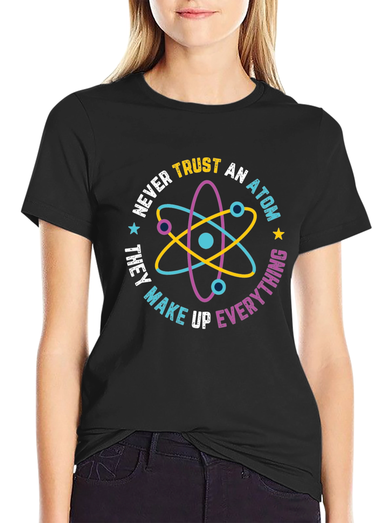 Black Trust No Atom Graphic Tee - Funny Science Shirt view 2