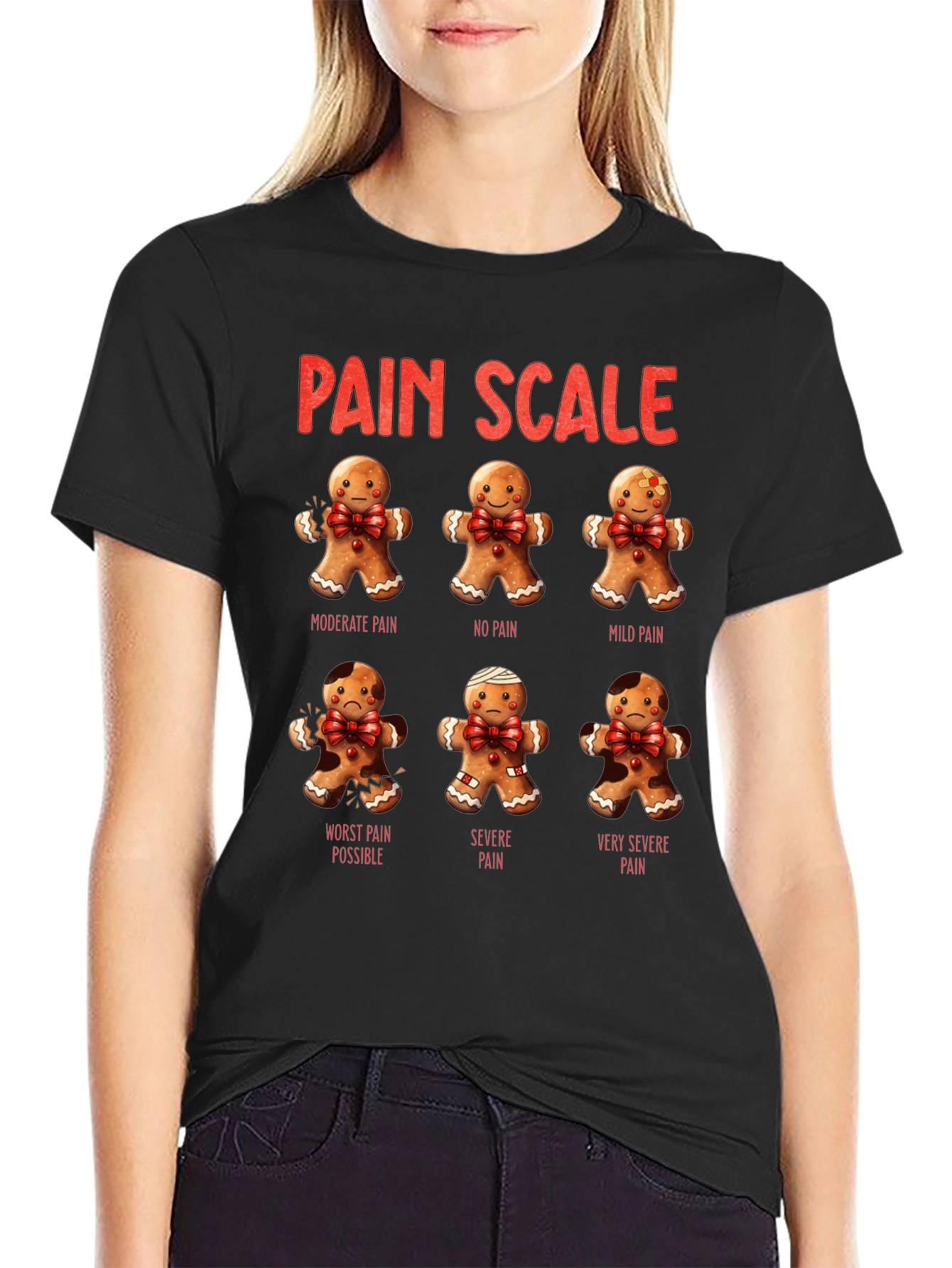 Black Gingerbread Pain Scale Black T-Shirt view 2