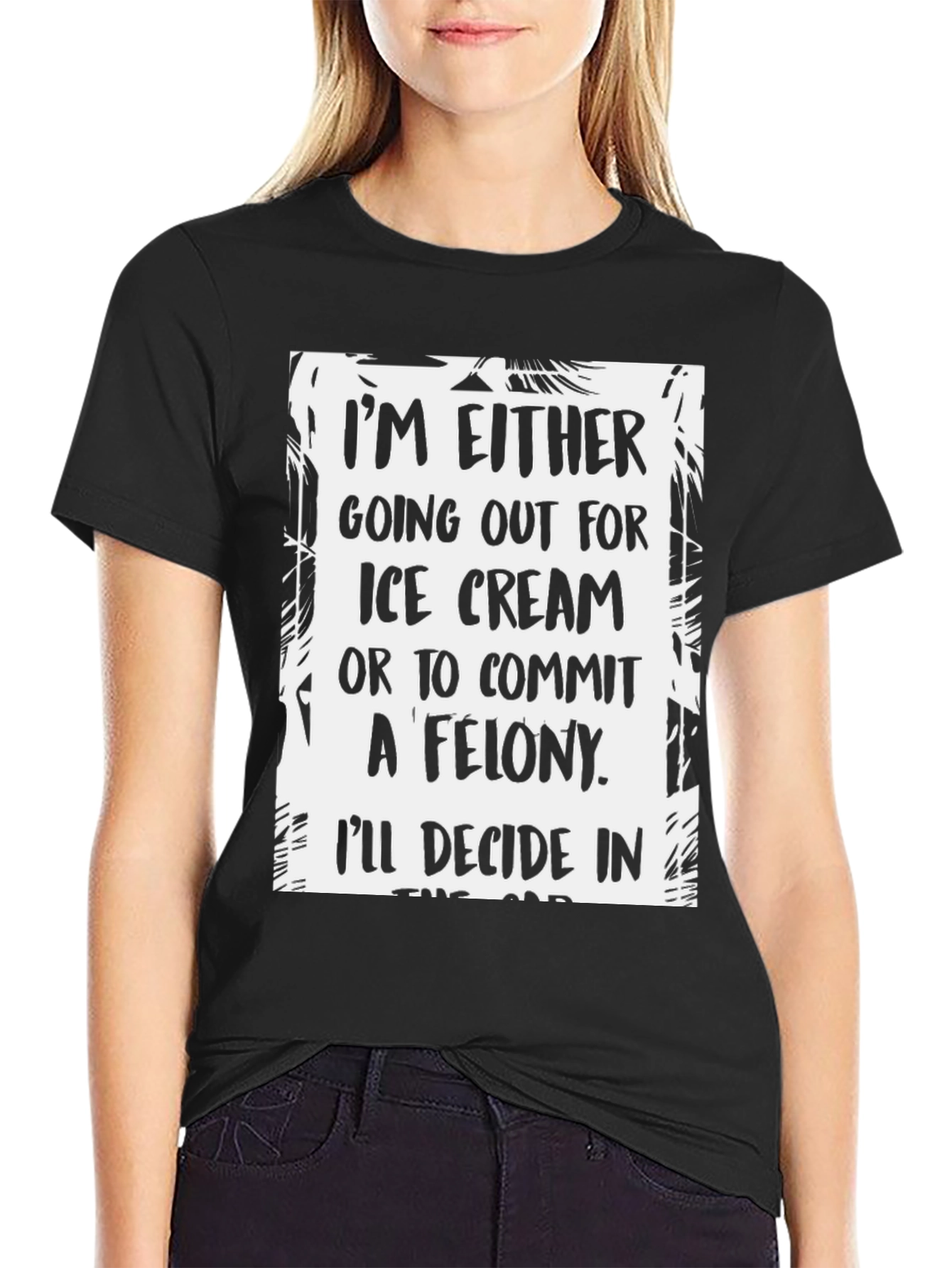 Black Funny Ice Cream or Felony Graphic T-Shirt view 2
