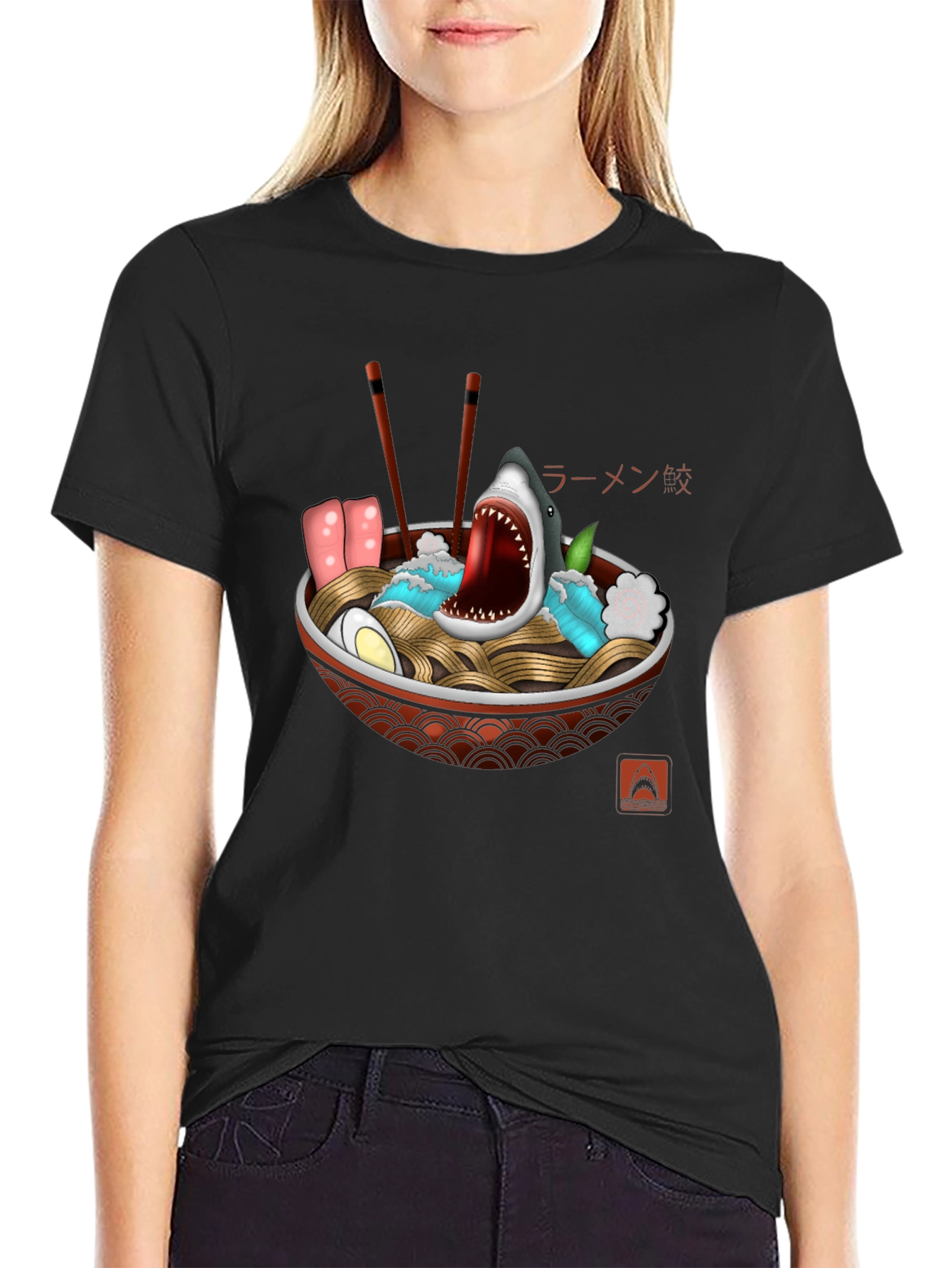 Black Shark Ramen Bowl Graphic Tee - Unique Design view 2