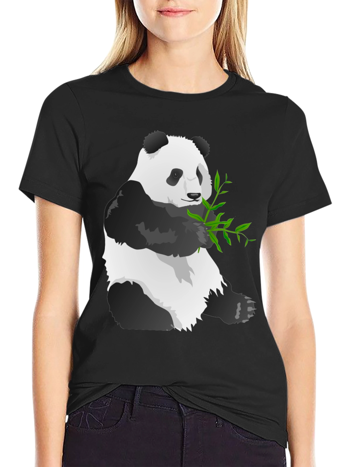 Black Panda Graphic Tee - Soft Black Cotton Blend view 2