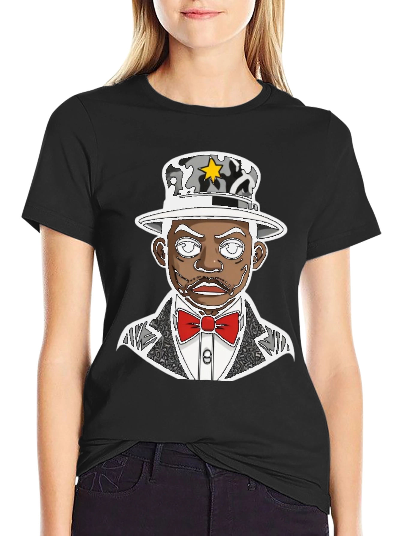 Black Dapper Cartoon Graphic Tee - Stylish Black T-Shirt view 2