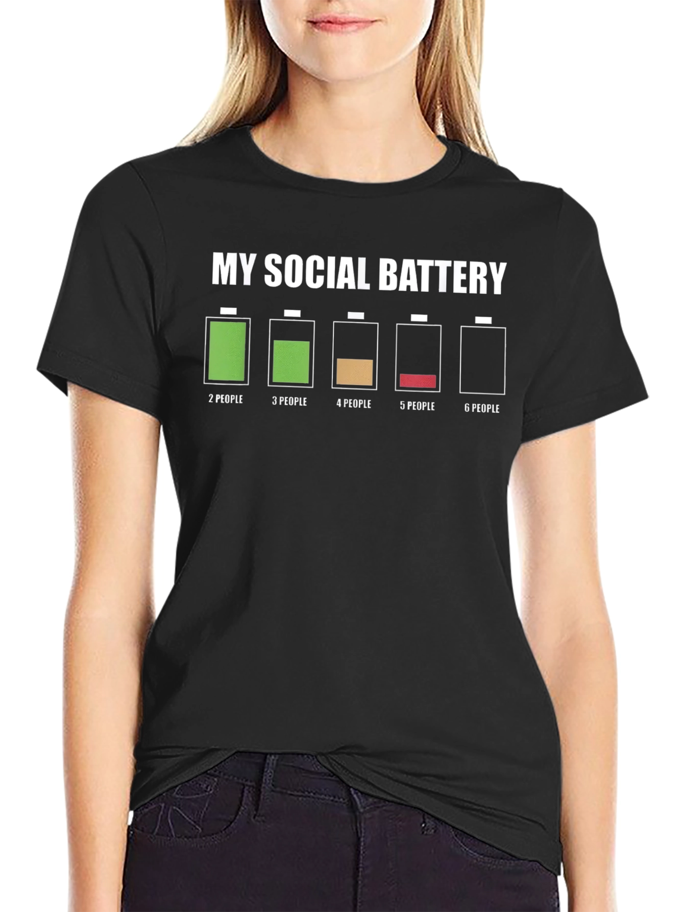 Black Social Battery Graphic Tee - Introvert Humor view 2