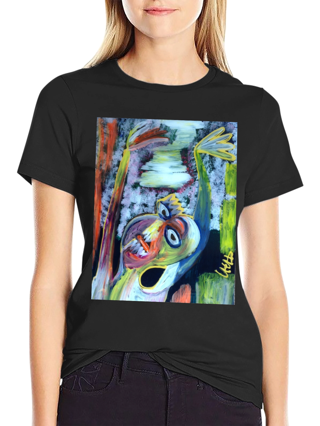 Black Abstract Art Graphic Print Black T-Shirt view 2