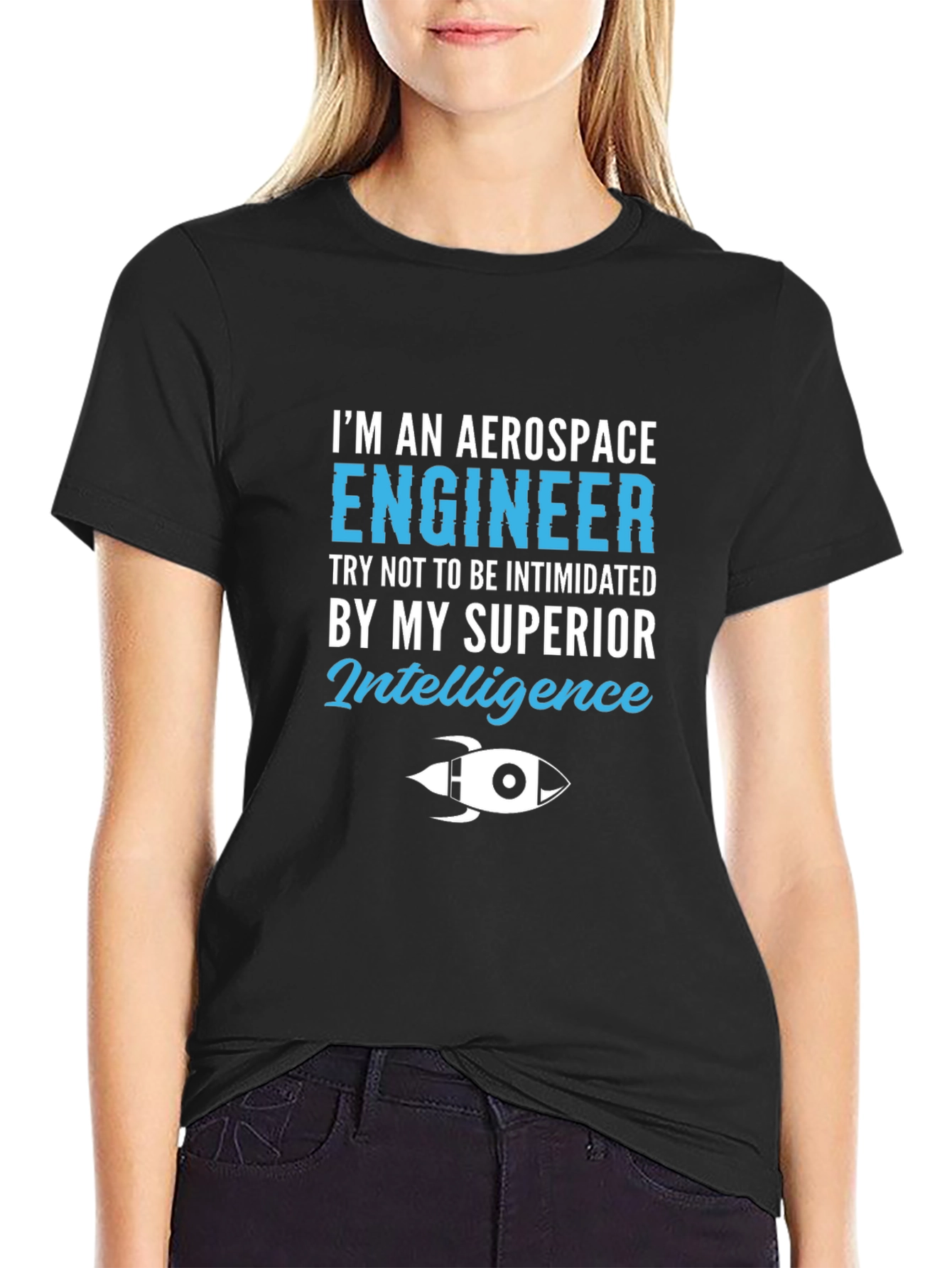 Black Aerospace Engineer Superior Intelligence T-Shirt view 2
